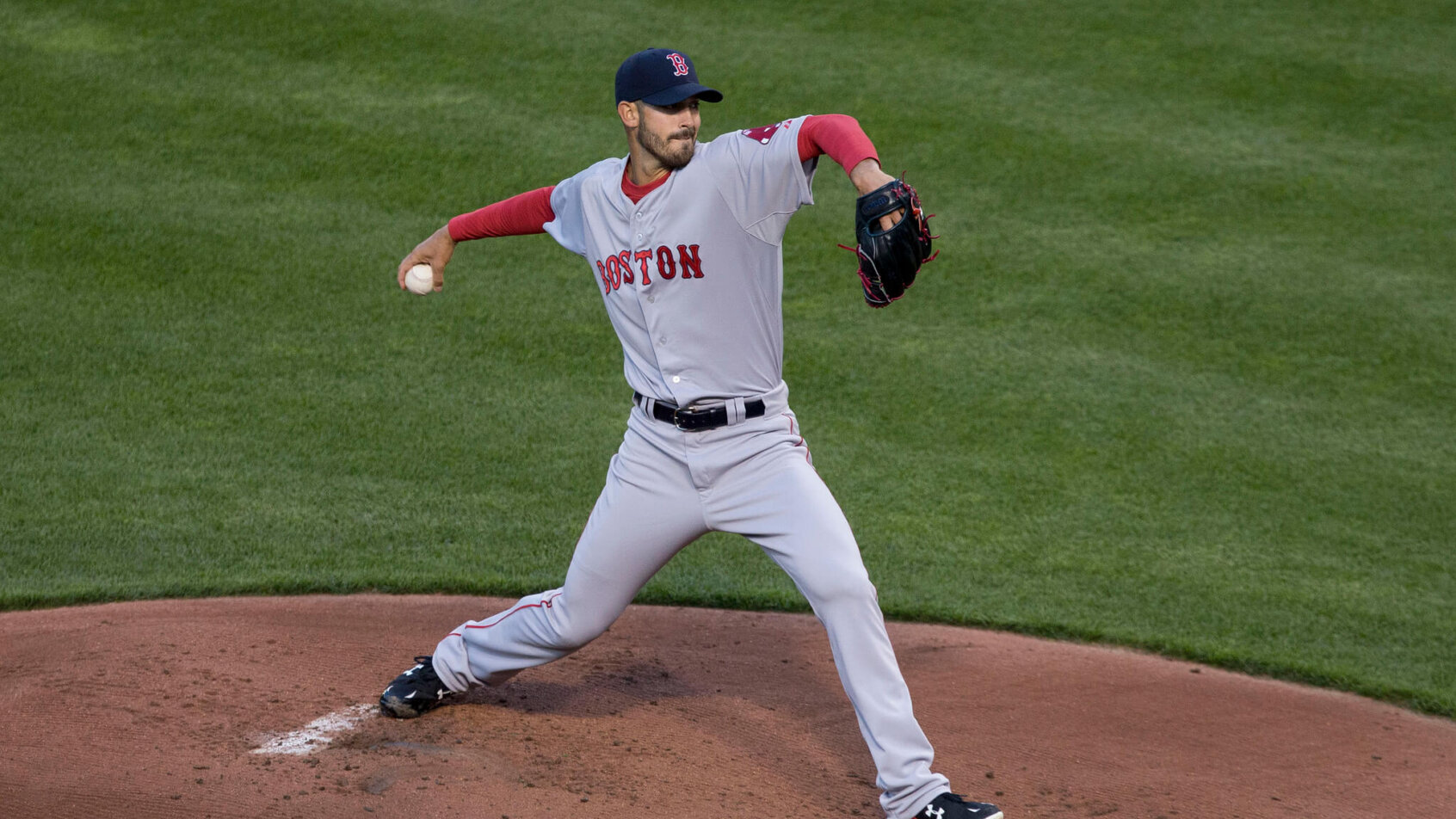 Boston Red Sox hurler Rick Porcello releases a pitch.