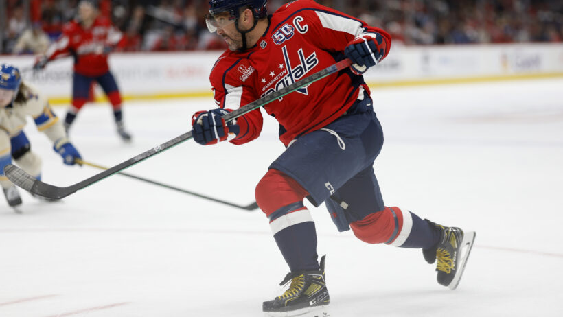 Alex Ovechkin fires a shot on goal versus St. Louis.