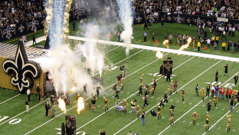 The New Orleans Saints come out of the tunnel
