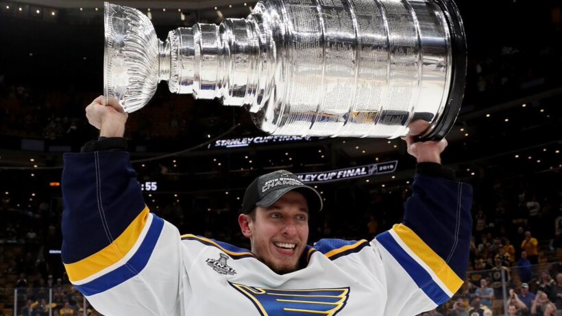 Jordan Binnington with Stanley Cup
