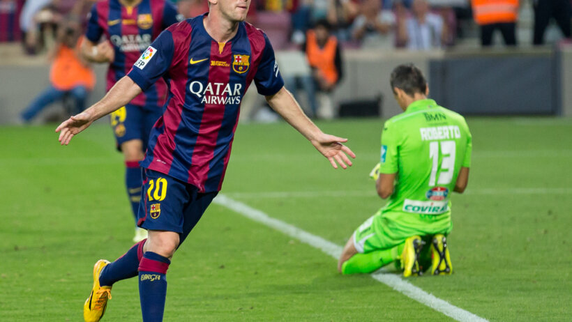 Messi celebrating a goal.