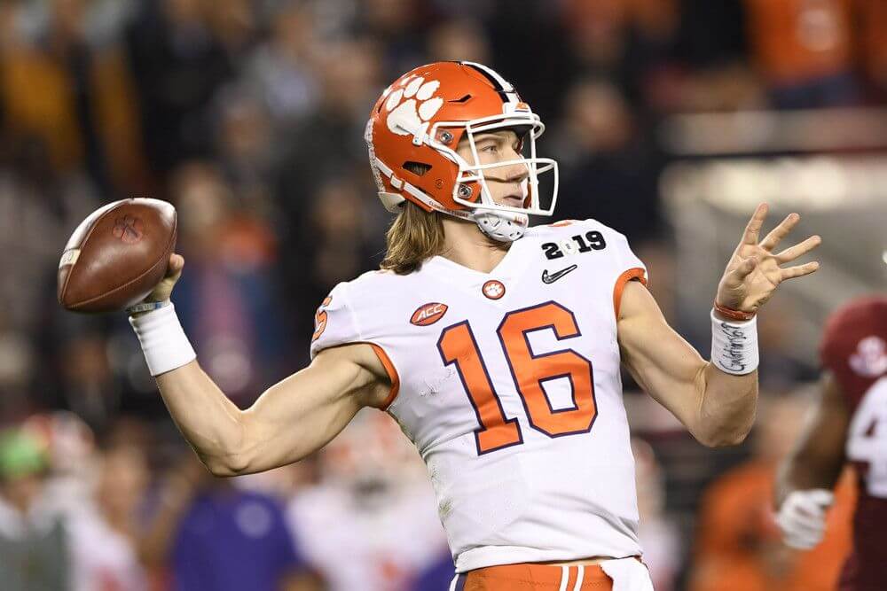 Clemson QB Trevor Lawrence throws the football