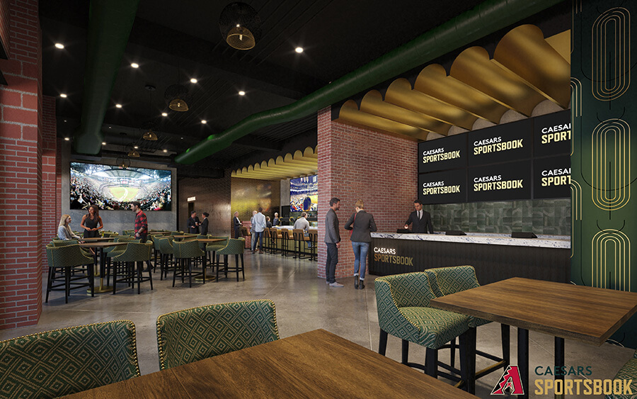 Caesars Arizona Sportsbook retail location bar with tvs floor 2