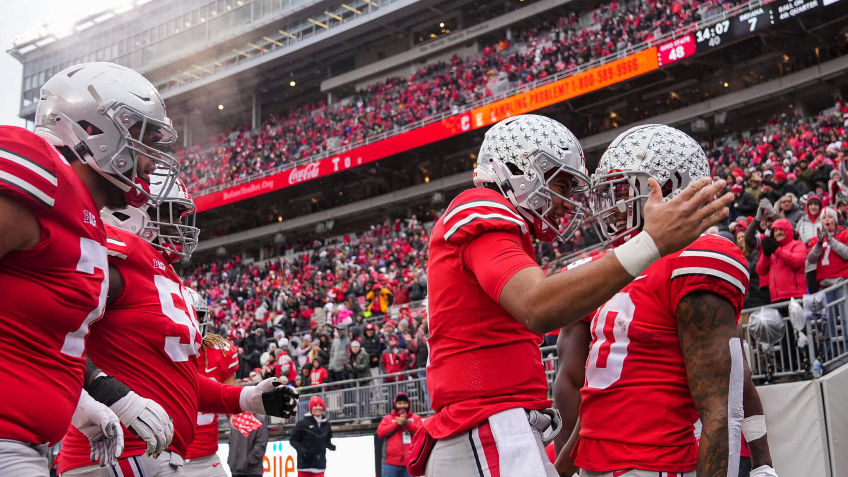 Ohio State players celebrate together