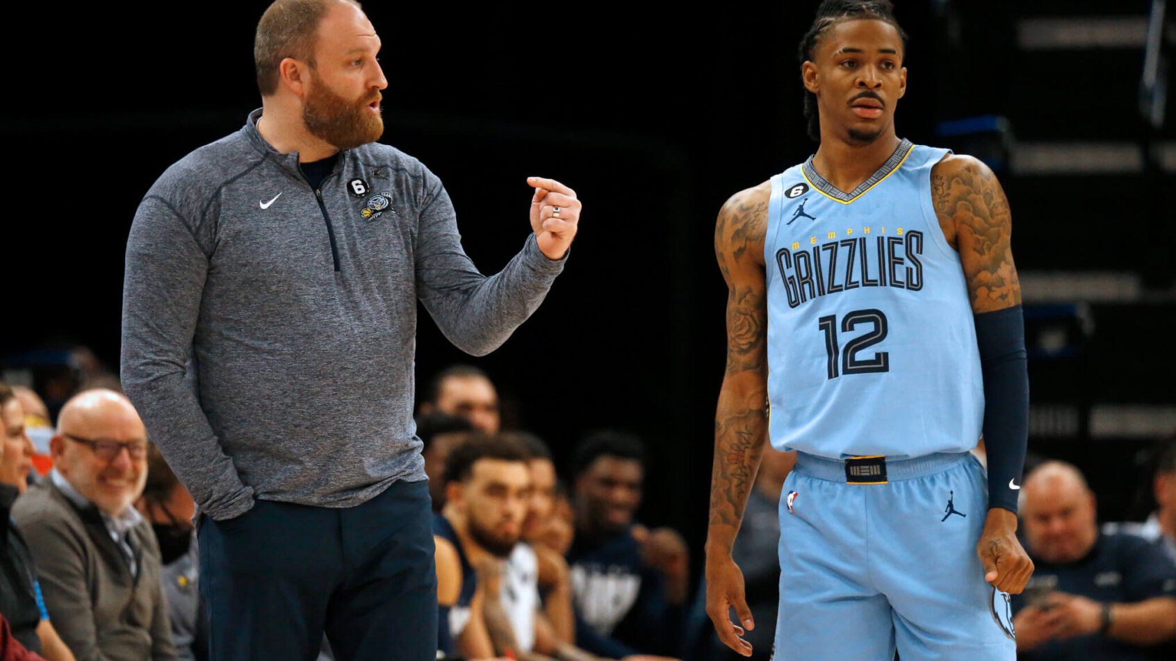 Memphis Grizzlies star PG Ja Morant with his coach.