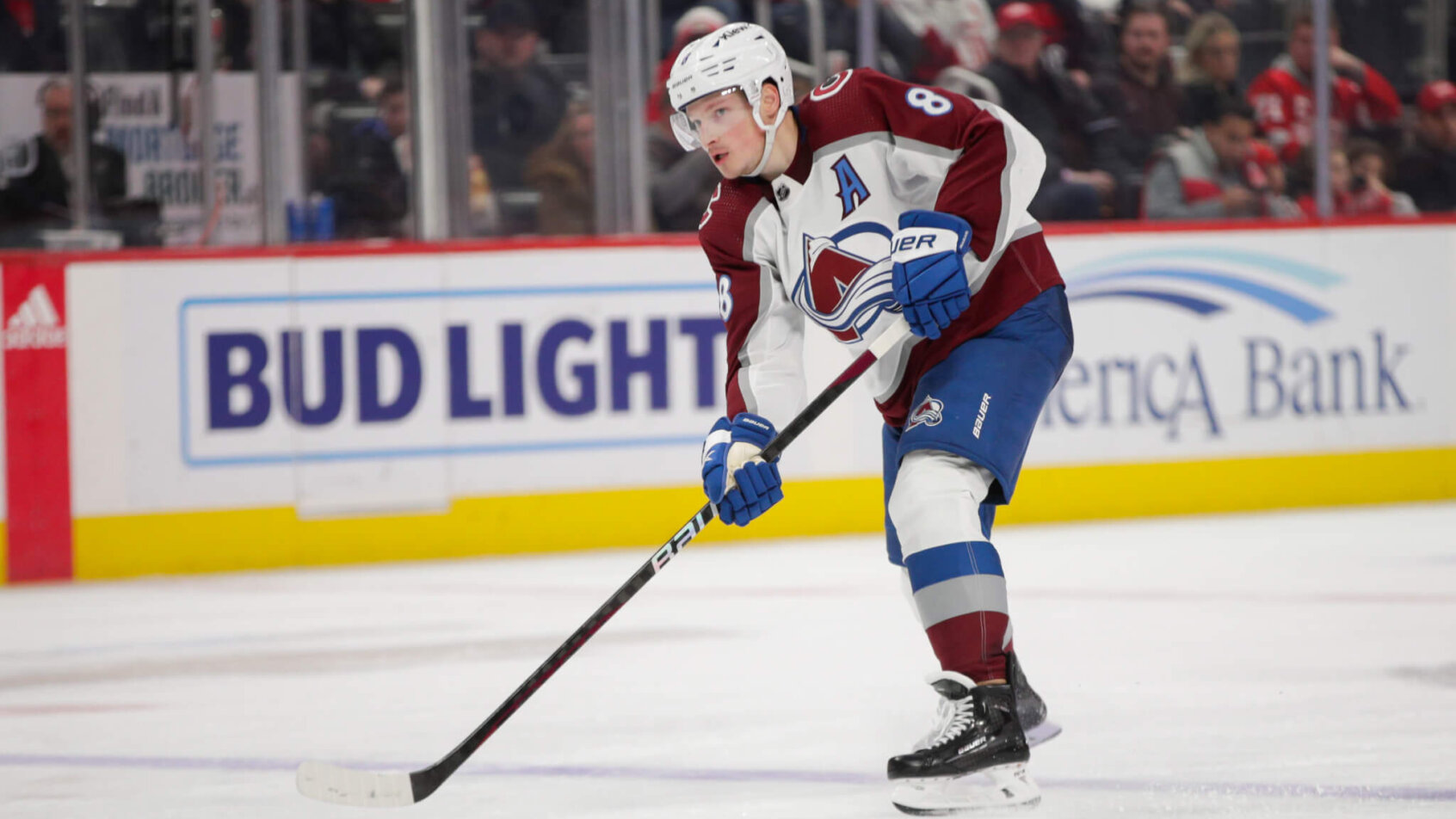 Colorado Avalanche defenseman Cale Makar handles the puck