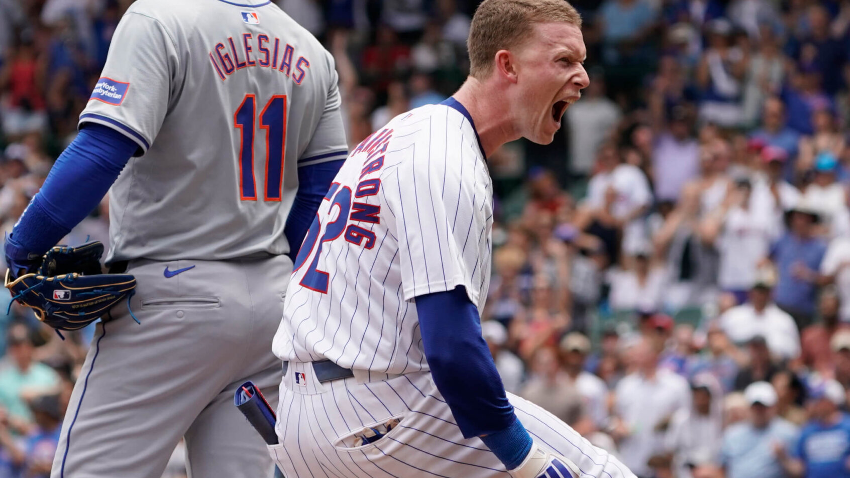 Chicago Cubs outfielder Pete Crow-Armstrong celebrates a triple
