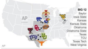 Map of schools in the Big 12